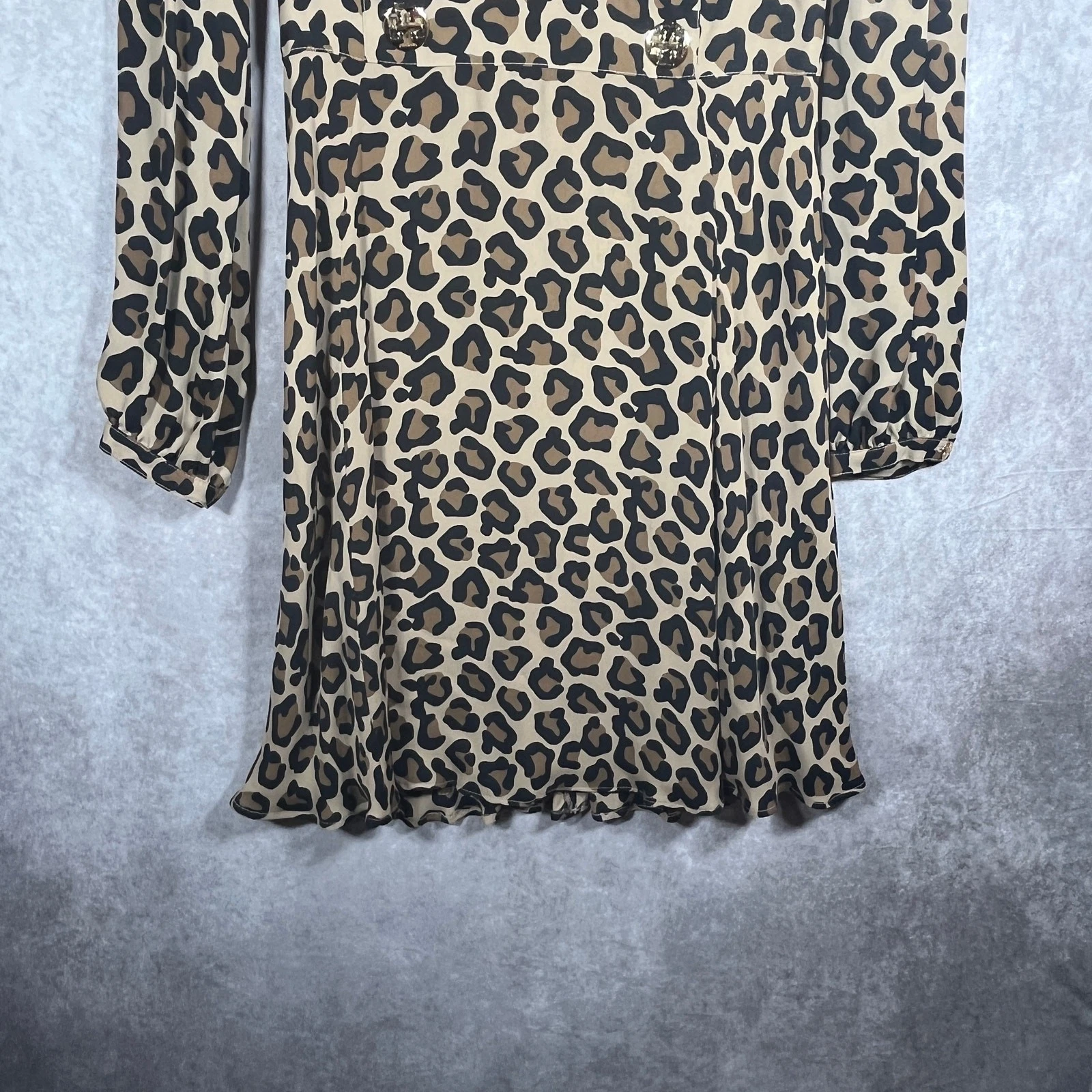 Abito donna Tory Burch seta taglia 8 marrone stampa leopardata manica lunga foderato