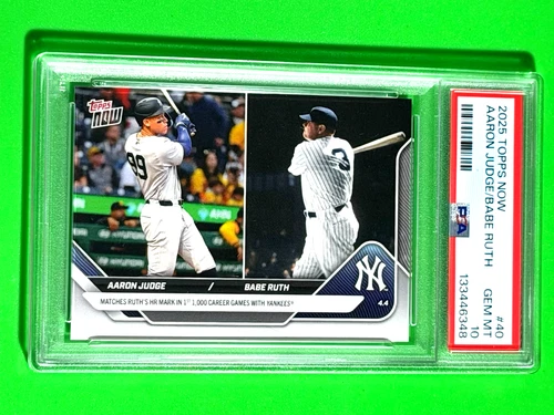 PSA 10 Gem Mint Aaron Judge/Babe Ruth 2025 MLB Topps NOW® Ruth HR Mark #40**6348