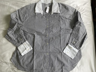 GAP Men's L Cotton Striped Dress Shirt Contrast Collar/Cuffs Spread 36/37