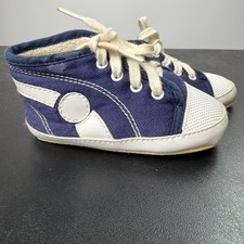 VTG 90s Blue White Crib Shoes Soft Soles Lace Up Sz 3 6-9 Mos Little Miracles