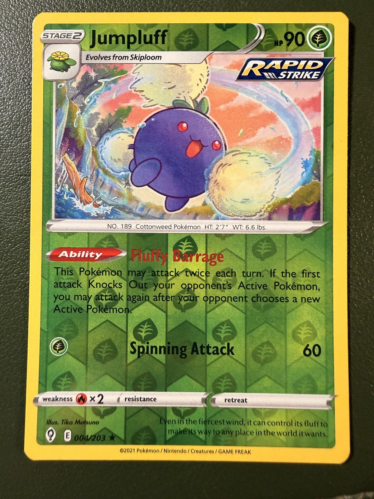 Pokemon TCG Jumpluff 4/203 Evolving Skies SWSH7 Reverse Holo NM