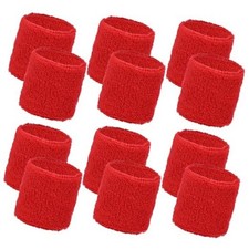 12Pcs Red Wrist Sweatband, Elastic Sports Wristbands for Men, Women, Kids, Red