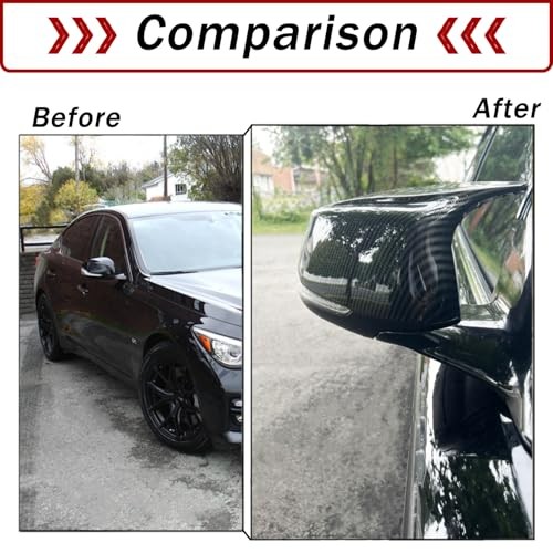 Mirror Covers Fit for 2014-2022 Infiniti Q50 2016-2022 Q60 Carbon Fiber Black - Picture 5 of 9