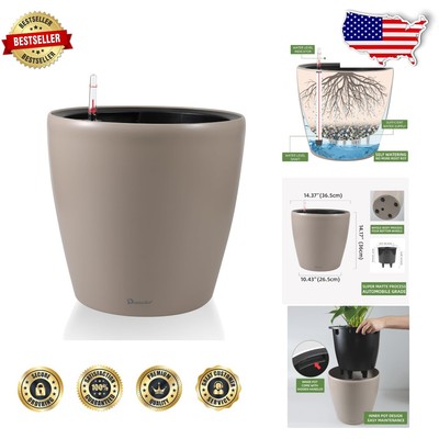 Versatile Indoor/Outdoor Planter with Watering System - Elegant Taupe Design