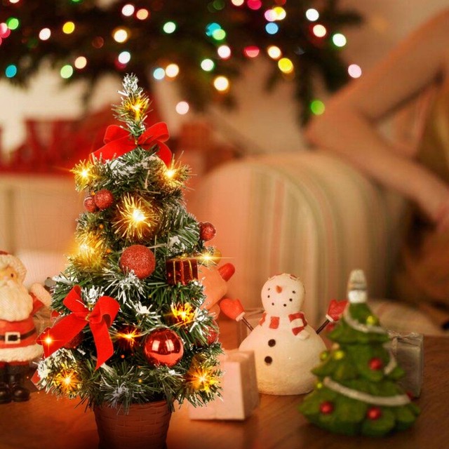 Mini Tabletop Christmas Tree Prelit Light Bulbs Office Desk