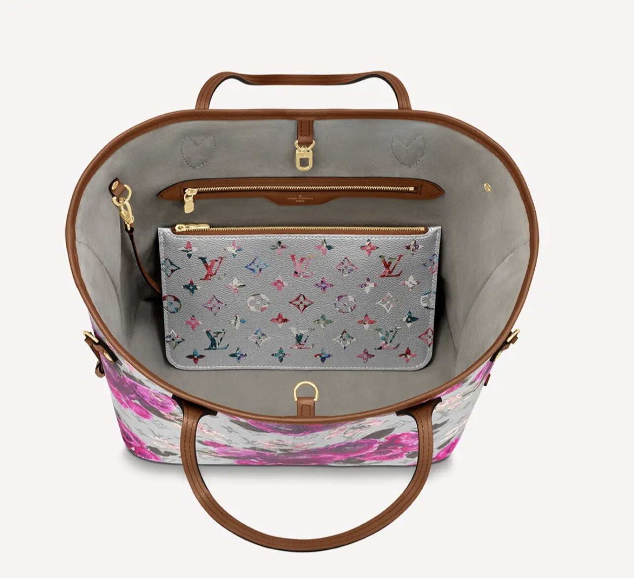 LOUIS VUITTON NEVERFULL MM GARDEN FLOWER ROSES SILVER BAG NEW, RARE image 3