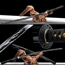 Hand Forged Black T1095 steel Lightning blade Japanese samurai sword Full Tang 