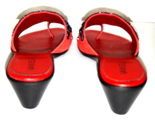 VANELI Women's Mules Open Toe Sandals Red Nubuck Leather Studs & Beads Size 11 - Picture 6 of 9