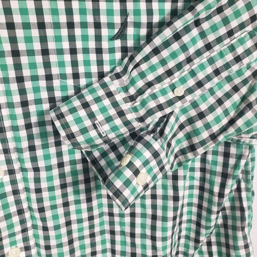 Camicia abito da uomo Nautica XLarge verde a quadretti tasca bottoni manica lunga - Foto 5 di 9