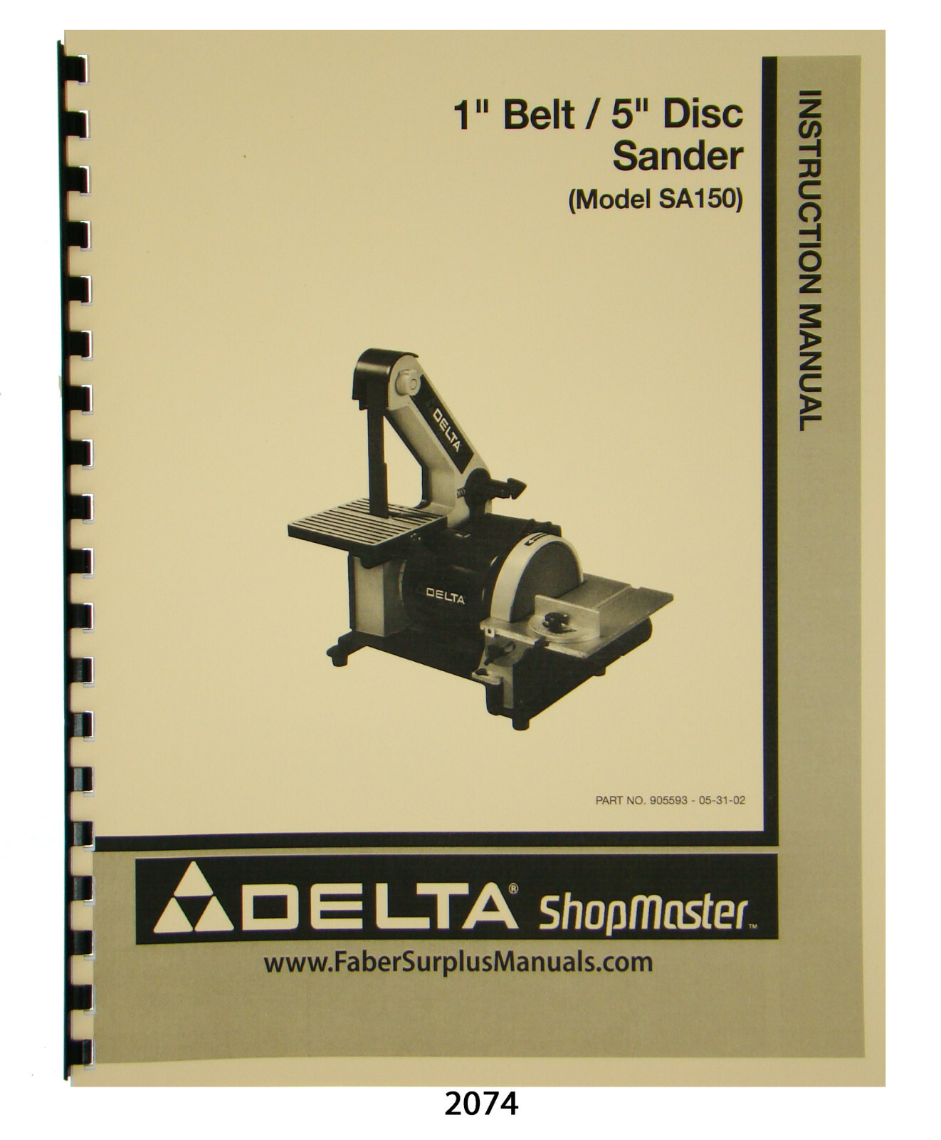Delta 1" Belt 5" Disc Sander SA150 Instruction & Parts List Manual