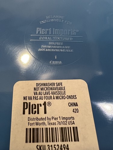 Pier 1 One Imports Melamine Plates Coral Textured Pattern Blue Plastic Sea Set 4 - Picture 3 of 7