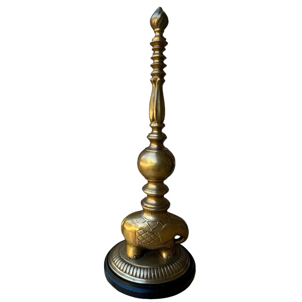 Винтажная декоративная деревянная основа для стола из желтой латуни со статуей слона 17 дюймов - Изображение 3 из 4