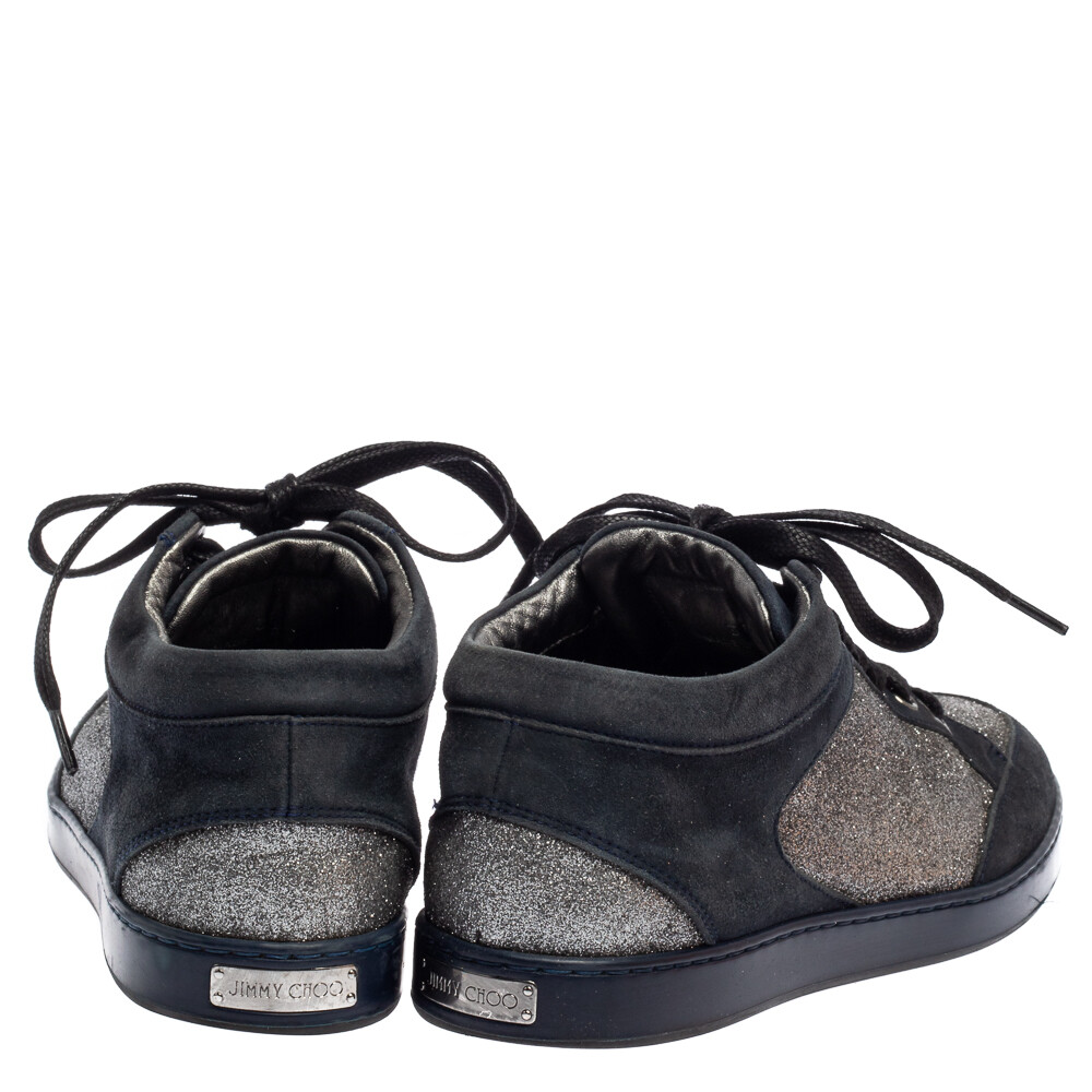 Jimmy Choo Blue Glitter And Suede Miami Low Top Sneakers Size 38 
