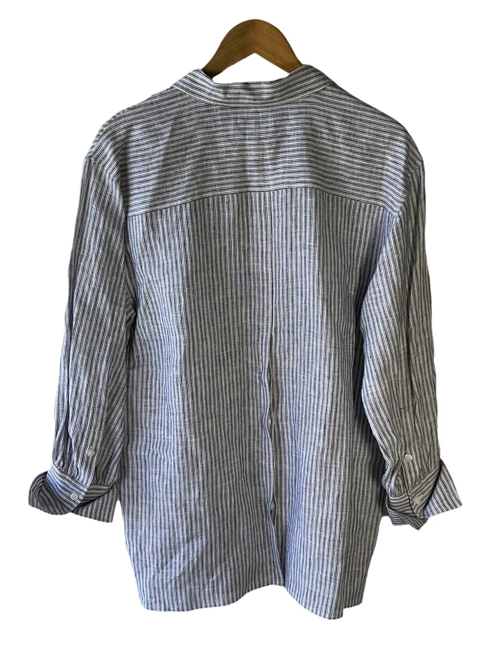 Nordstrom Signature S Oversized 100% Linen Striped Button Front and Back Top - Image 3 of 4