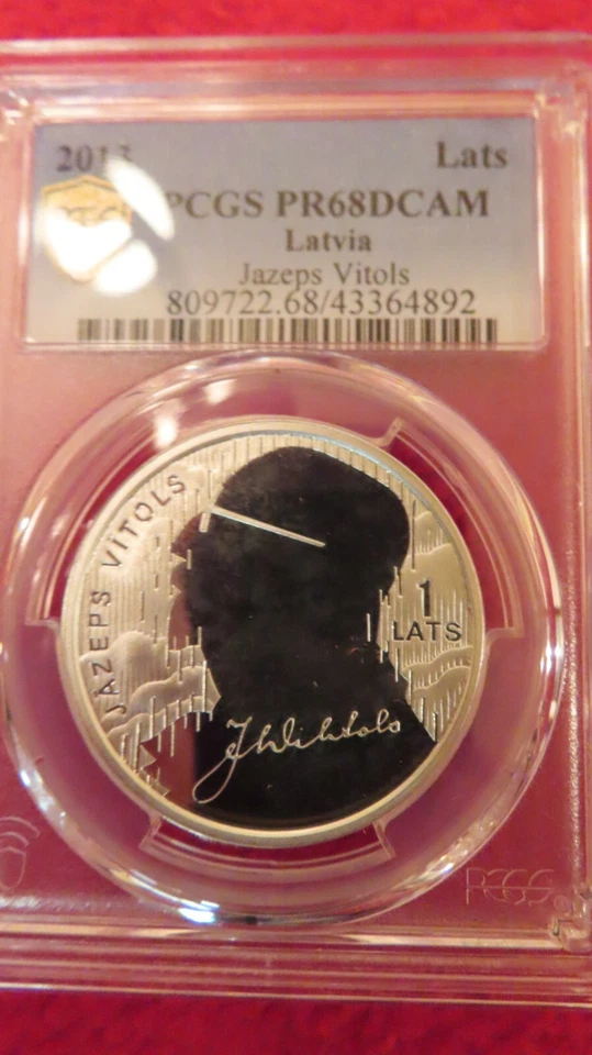 2012 Latvia Lats Silver Proof PCGS PF68 Lats  Jazep Vitols  - Image 3 of 4
