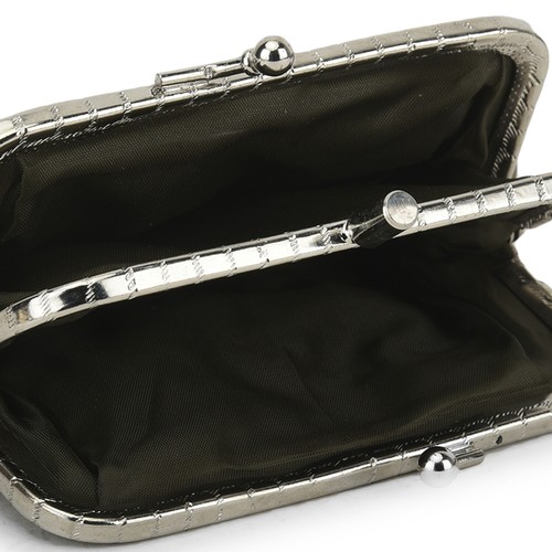 Women's Leather Metal Frame Double Clasp Zipper Coin Purse - Picture 17 of 45