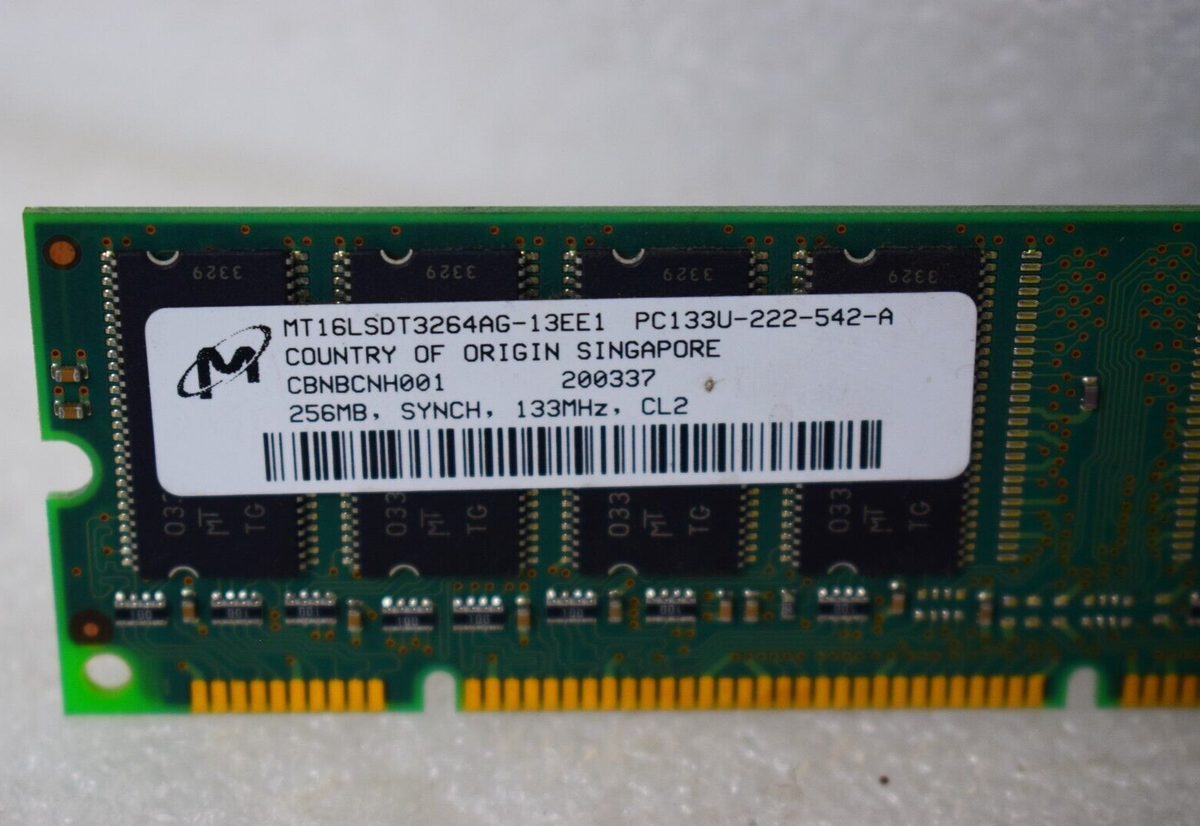 LOT OF 2) MICRON MT16LSDT3264AG-13EE1 MEMORY MODULE PC133U-222-542