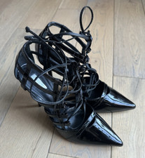 Schutz Patent Leather Pointed Toe Lace Up Pumps Stiletto Heels Black 8B Brazil
