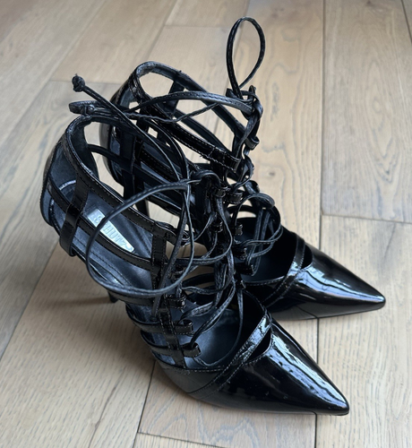 Escarpins AGL En Cuir Verni Noir à Talons Carrés - Taille 8B (US) - Occasion