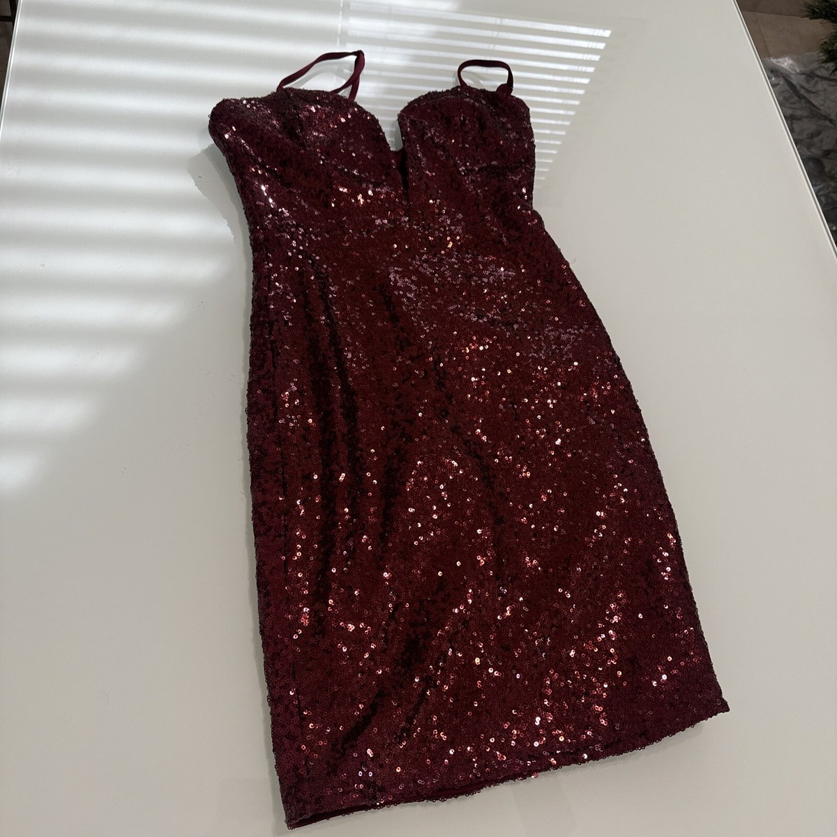 blue dress for baby girl Zapaka Women Burgundy Tight Sequins Homecoming Dress Square Neck Long Sleeves Party Dress, Burgundy / US6