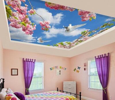 3D Pink Flower Branch NA1482 Ceiling WallPaper Murals Wall Print Decal AJ US Fay