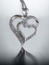Silver Plated Cubic Zirconia Open Heart Pendant Necklace With Chain Love Gift