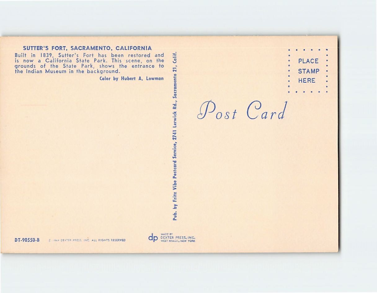 Postcard Sutters Fort Sacramento California USA