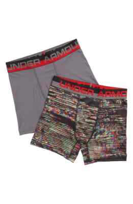Under Armour L67711 Boys Black Grey 2-Pack Print Performance Trunks ...