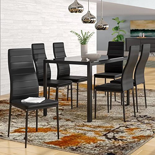 IDS Home 7 Piece Glass Top Dining Set for 6 Kitchen Table and Chairs Set - Picture 1 of 9