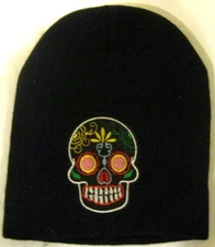 Sugar Skull Starburst Embroidered Black Winter Knitted Skull Beanie Cap-New!