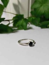 Solid 925 Sterling Silver Natural Black Onyx Ring Gemstone Jewelry For Her L 75