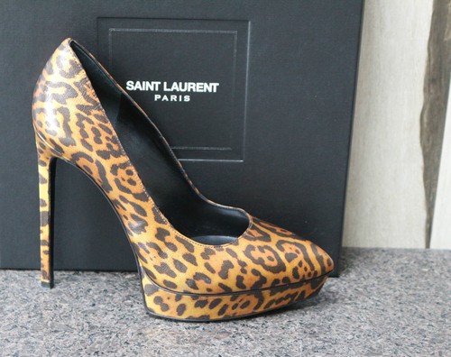 NIB YSL Saint Laurent JANIS 105 Double Leopard Cat Lame Platform Pumps Shoe 38 - Picture 7 of 11