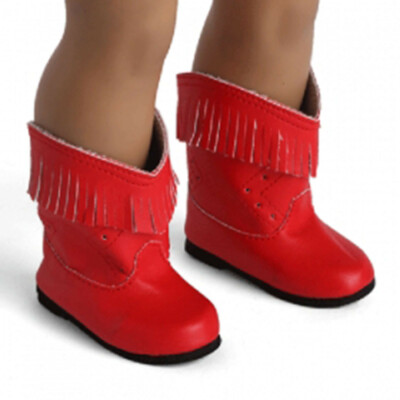 Boot Stiefeletten, rote Fransen für American Girl Doll, Doll Clothes, 18 inch