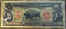 1901 $10 Bison Buffalo Novelty 24K Gold Foil Plated Note Banknote Bill