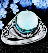 GENUINE 5 CT SKY BLUE TOPAZ CABOCHON CUT 925 SILVER ANTIQUE STYLE RING   1038