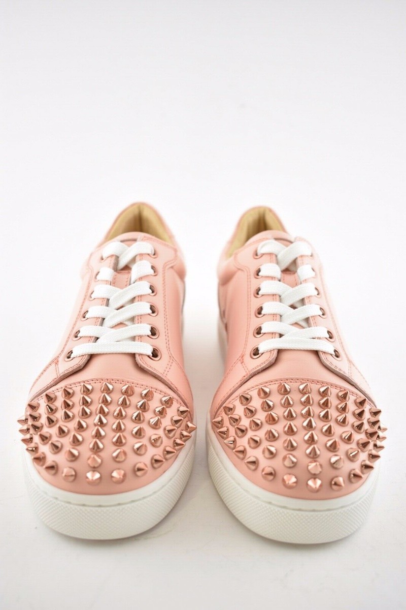 Christian Louboutin Vieira Spikes Pink Jupon Leather Flat Low Top