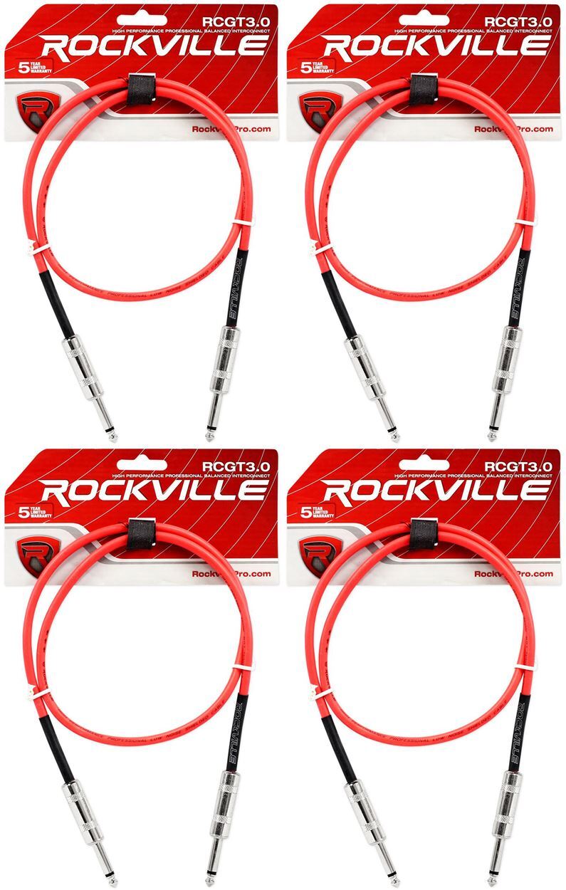 4 Гитарный/инструментальный кабель Rockville RCGT3.0R от 3 1/4 TS до 1/4 TS