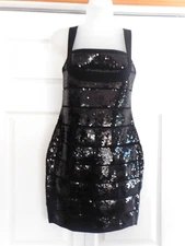 Women's Black Sequin Rayon Thick Straps Wide Zipper Tight Fitting Dress XS