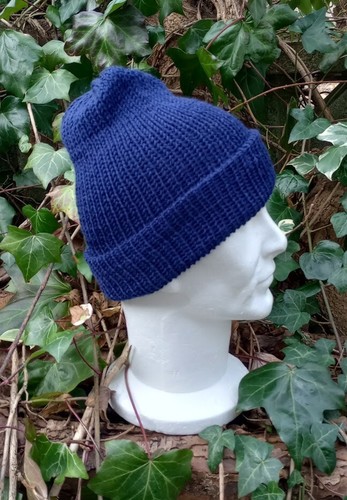 Beanie Hat Superfine 100% Merino Wool Hand Made Navy Blue - Picture 4 of 6