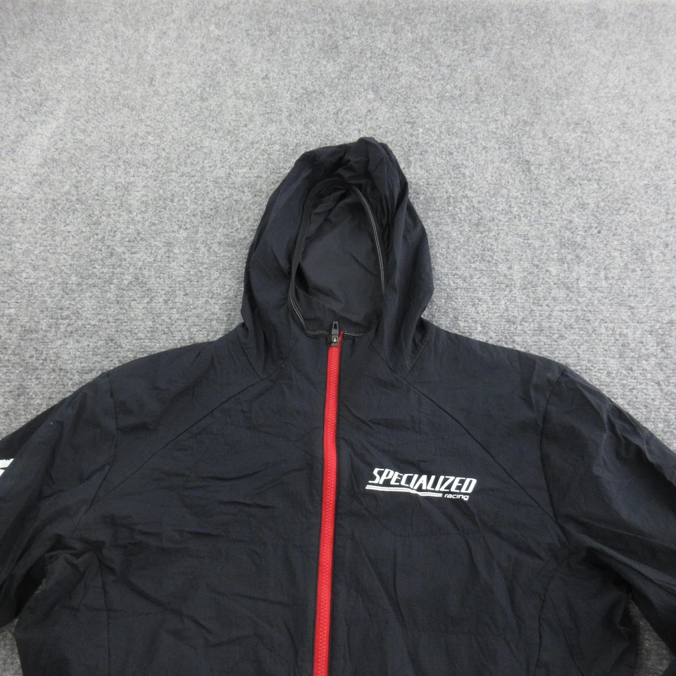 Jaqueta masculina especializada média preta vermelha com capuz corta-vento ciclismo zíper completo - Imagem 2 de 4