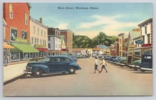 Main Street Winthrop Maine ME c1940s Linen Postcard