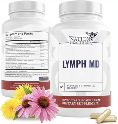 Lymph MD Lymphatic System Supplement with 9 Botanicals Dandelion, Burdock 60-Ct