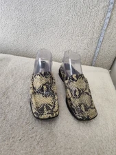 Lord & Taylor Women Sandals 6.5 Beige Snakeskin Print Mule Loafer Slip On Shoes