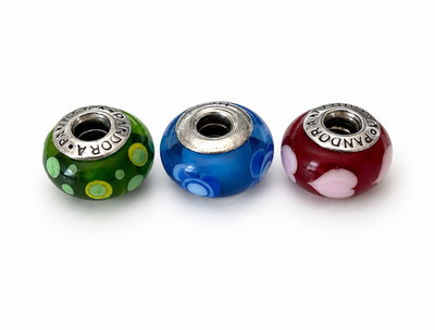 Pandora 925 ALE Sterling Silber Multicolor Glas Bead Charm Lot 3 Signierte Herzen