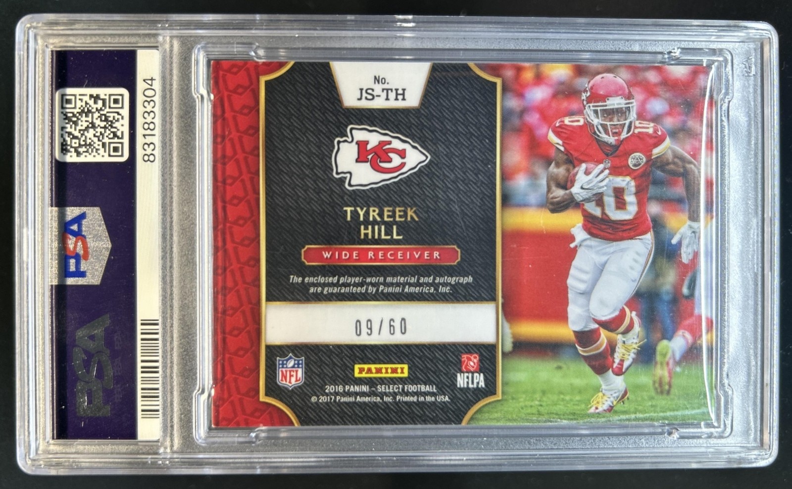 2016 Select Tyreek Hill Rookie Jumbo Signature Patch Purple Auto #/60 PSA 8 view 2