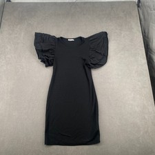 Zara Mini Dress Womens Medium Black Round Neck Ruffle Flutter Sleeve Cocktail