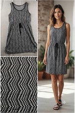 Paper Moon Boho Casual Polka Dot Tank Dress Black White Zig Zag Stretch S Ruched