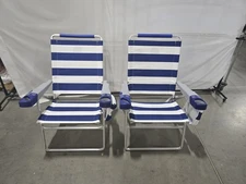 RIO BEACH 2-PACK 17" EXTENDED HEIGHT 4-POSITION FOLDING BEACH CHAIR - BLUE WHITE
