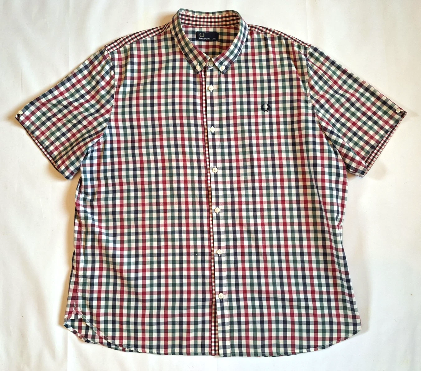 Fred Perry Mens Short Sleeved Shirt in Blue/ White/ Burgundy Check Size XXL