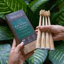 PRIMALS Boar Bristle  Bamboo Toothbrush 4-Pack - Premium Boar Bristles